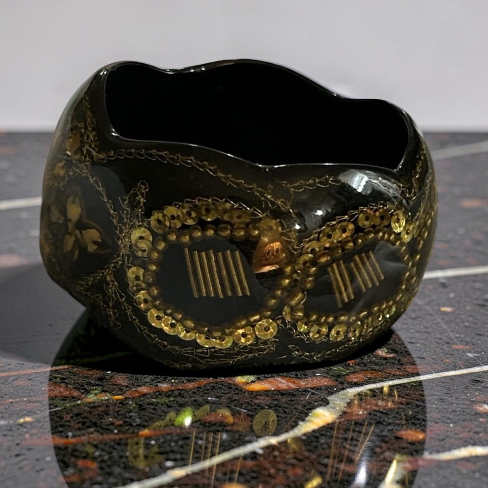 Vintage Black Lucite Encased with Gold Jewels/Sequins/Chains Chunky Bandle